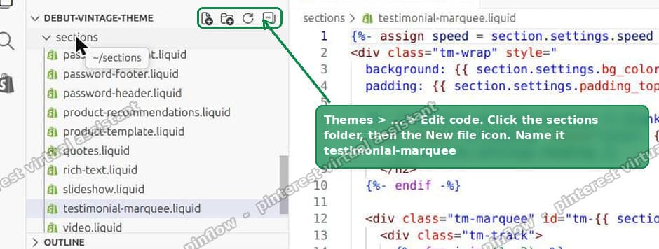 Shopify code editor, adding a new section file