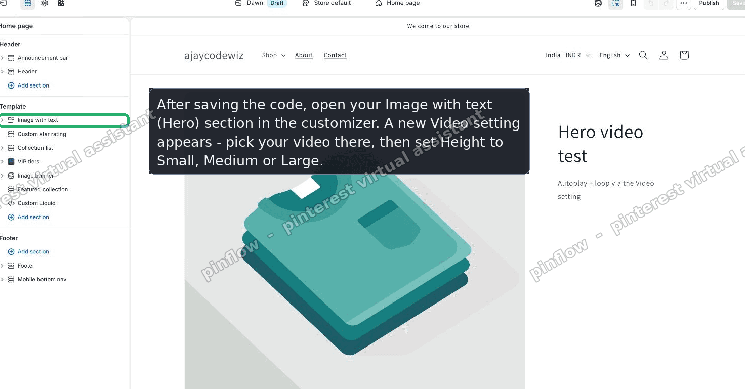 The new Video setting inside the Image with text section in the Shopify theme editor