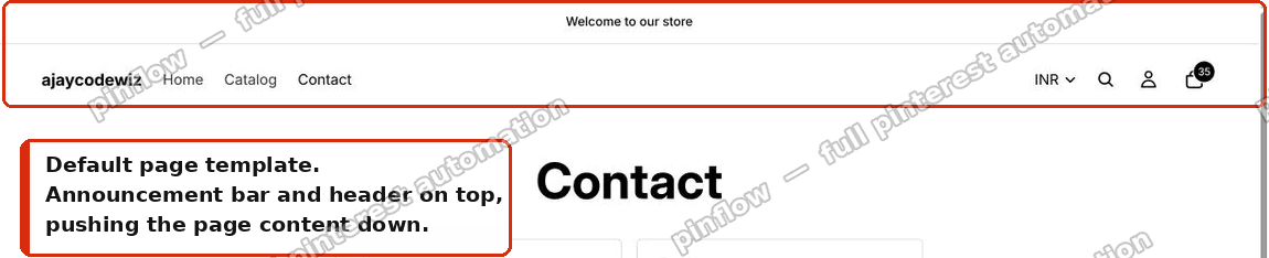 Default template: announcement bar and header on top