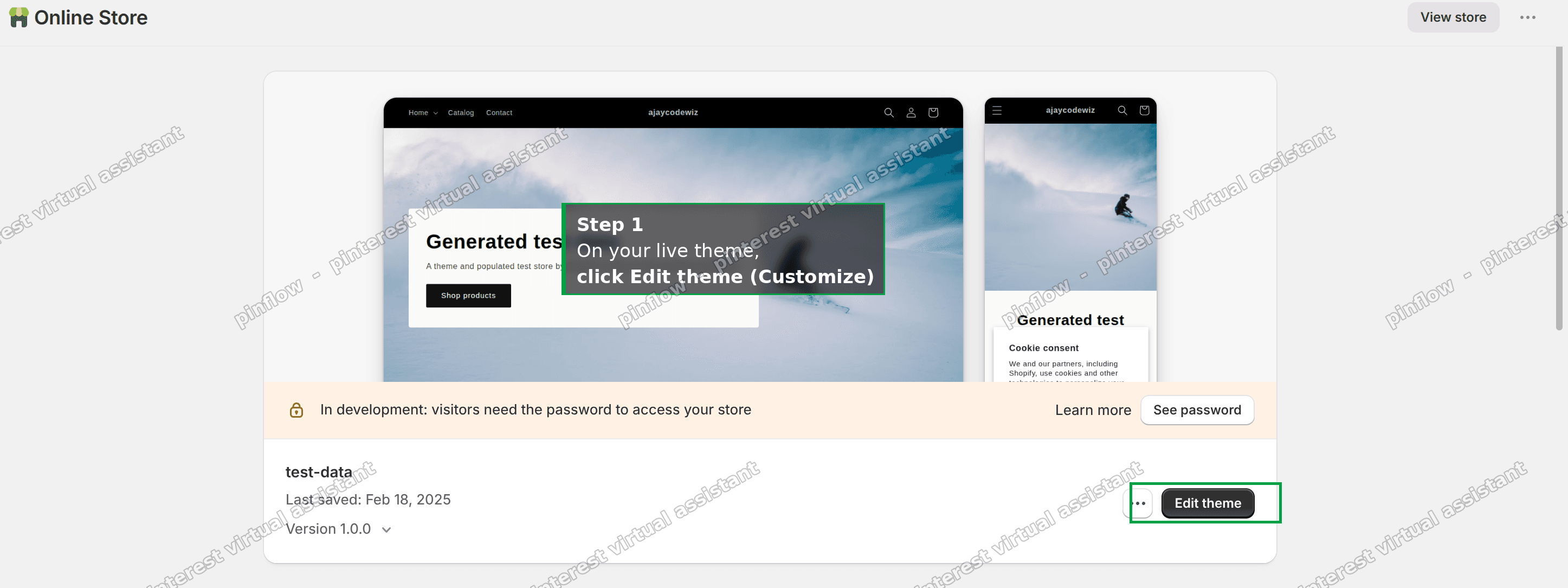 Shopify Themes page, the Edit theme button on your live theme