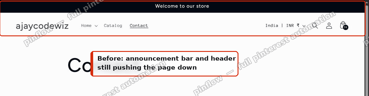 Announcement bar and header still on the page