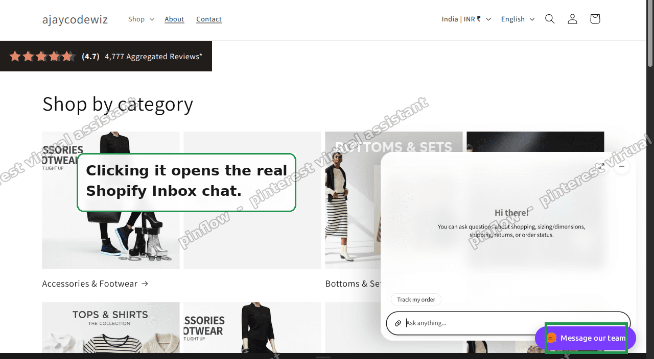 Clicking the custom button opens the real Inbox chat|1280x704