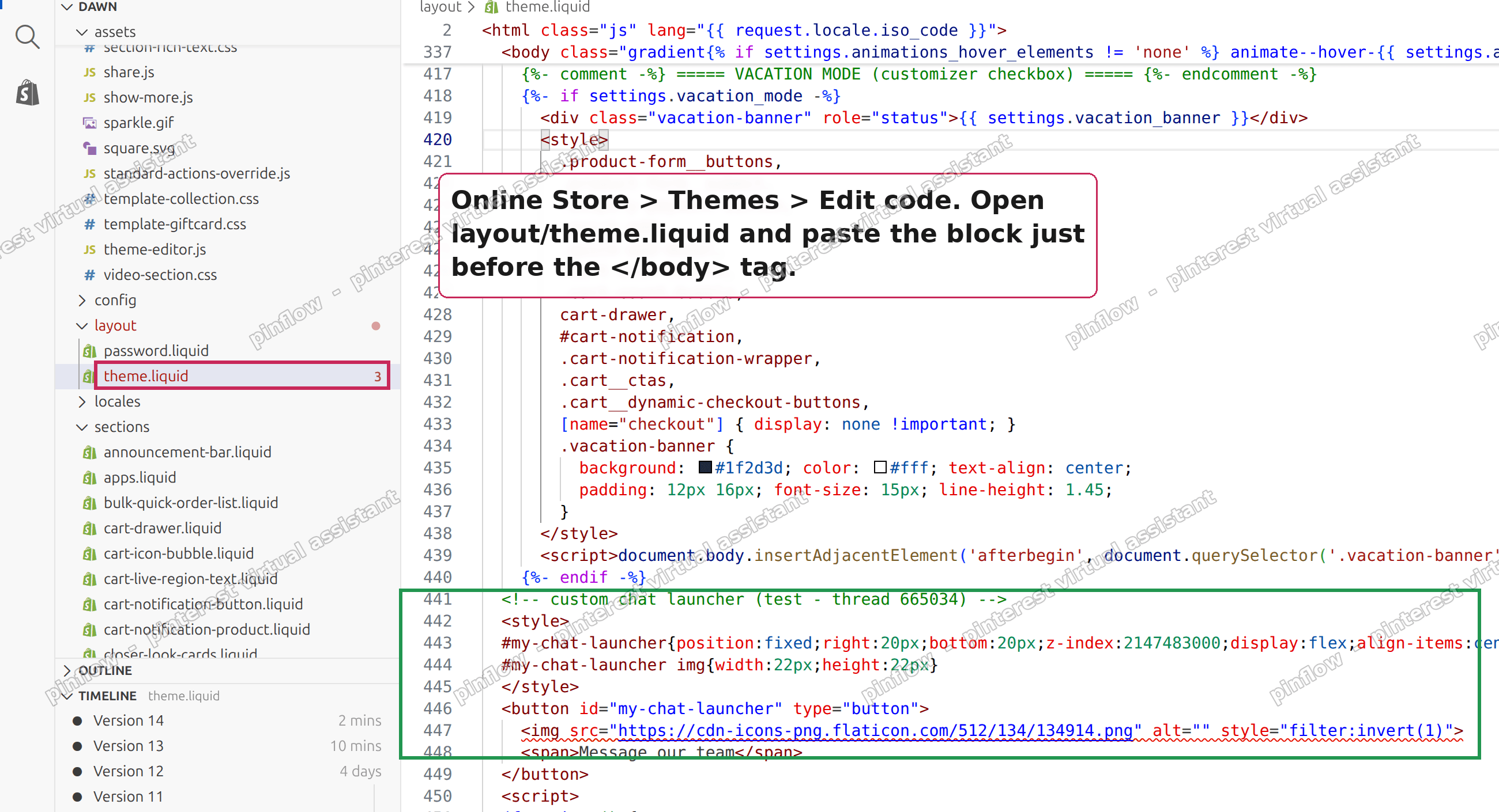Where to paste the code: layout/theme.liquid in the theme code editor|2600x1410