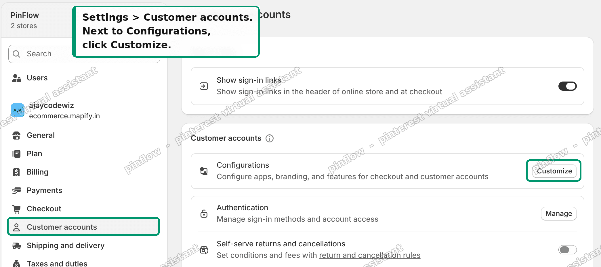 Settings, Customer accounts, then click Customize