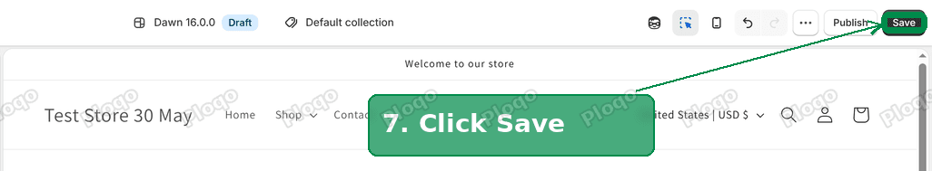 Theme editor top bar with the Save button marked