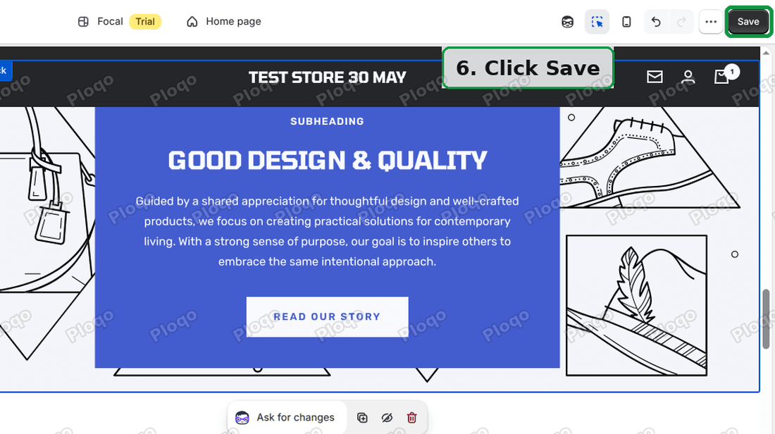 The Save button in the top right corner of the theme editor