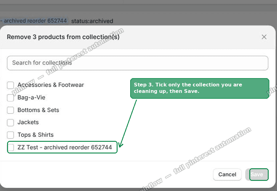Choosing which collection to remove the products from