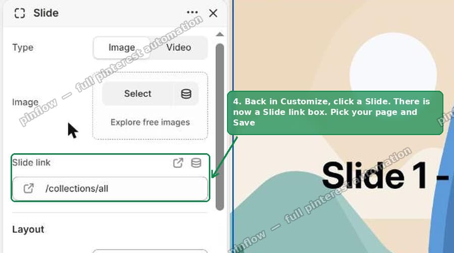 The new Slide link box in the customizer