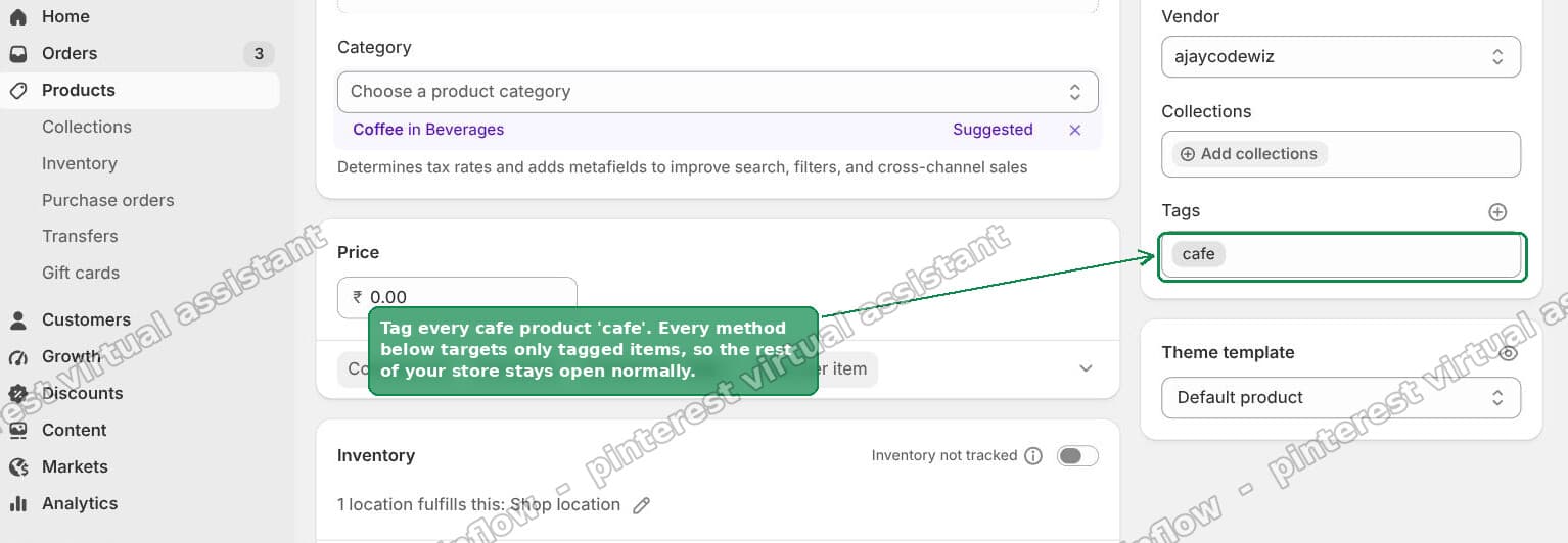Tag your cafe products with the tag cafe in the Shopify product editor