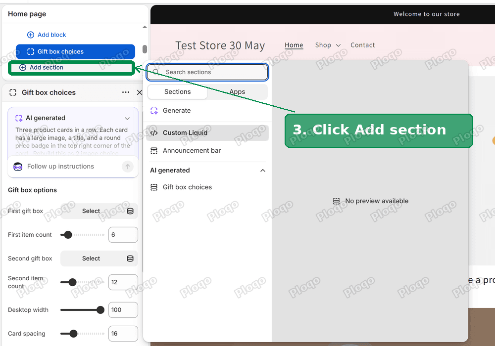 Click Add section in the left list