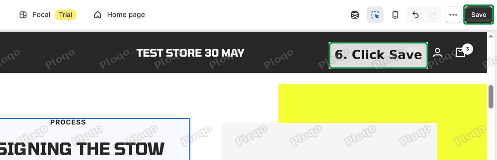The Save button in the top right of the theme editor