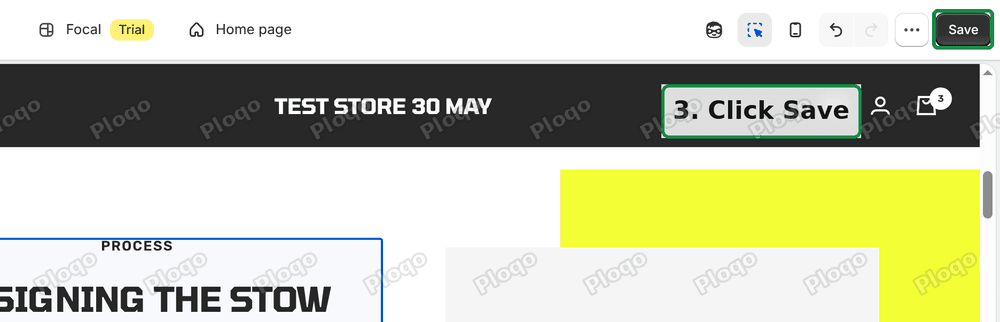 The Save button in the top right of the theme editor