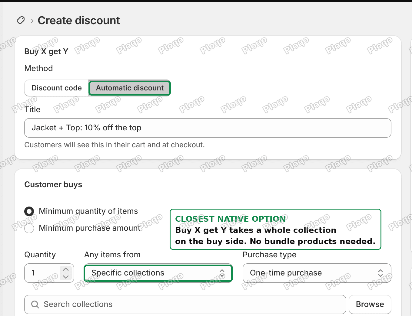 Shopify Buy X get Y set to automatic with a collection on the buy side