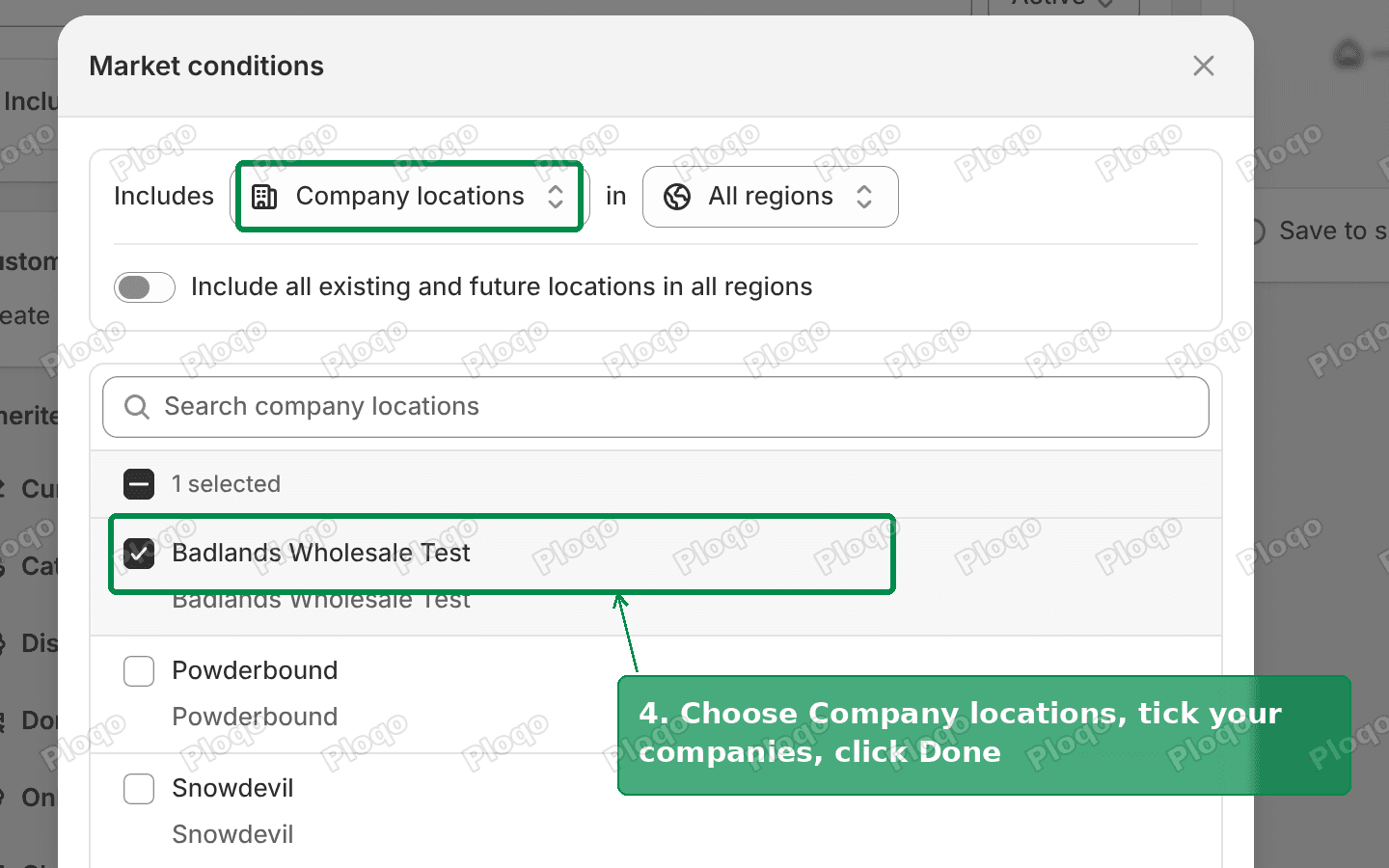 Market conditions window with Company locations selected and a company ticked