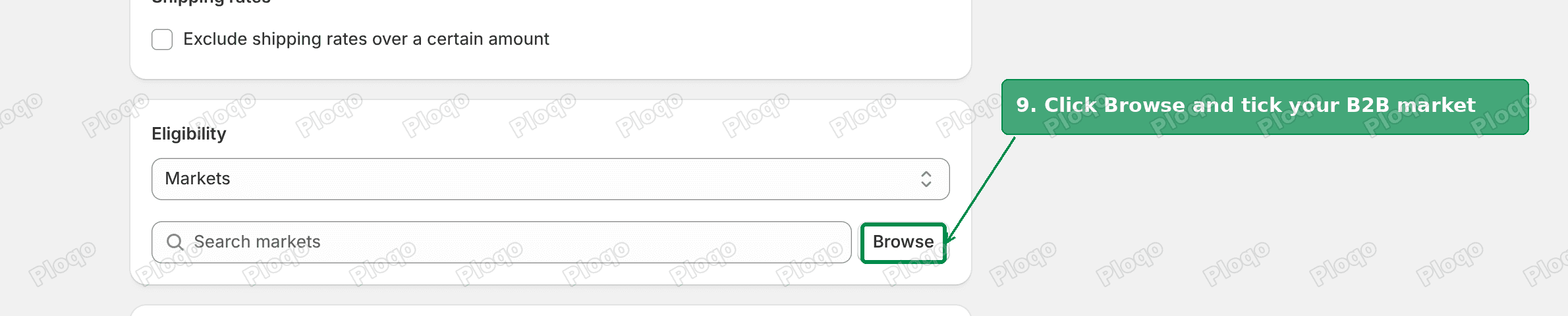 Eligibility set to Markets with the Browse button highlighted