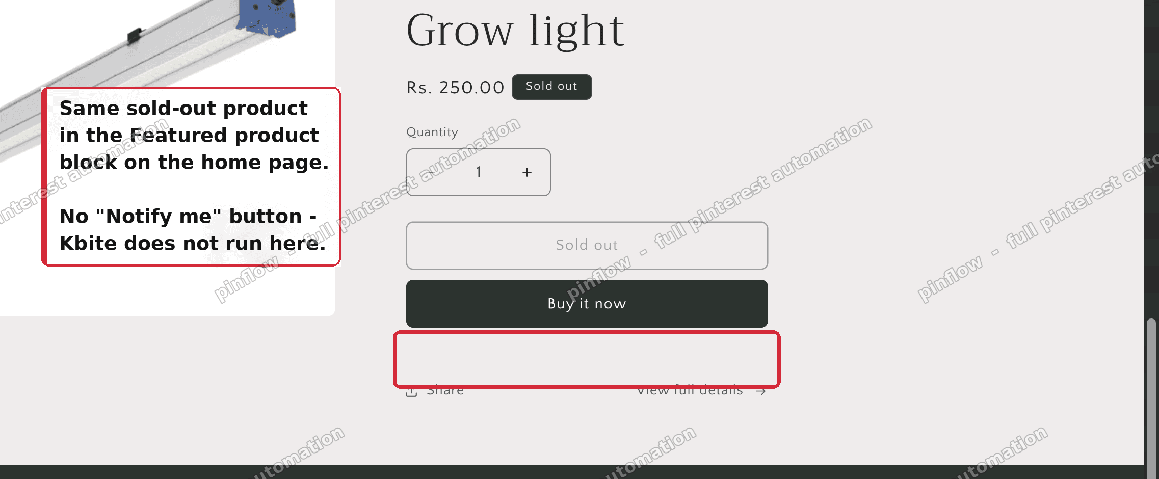 No notify button in the home Featured product block