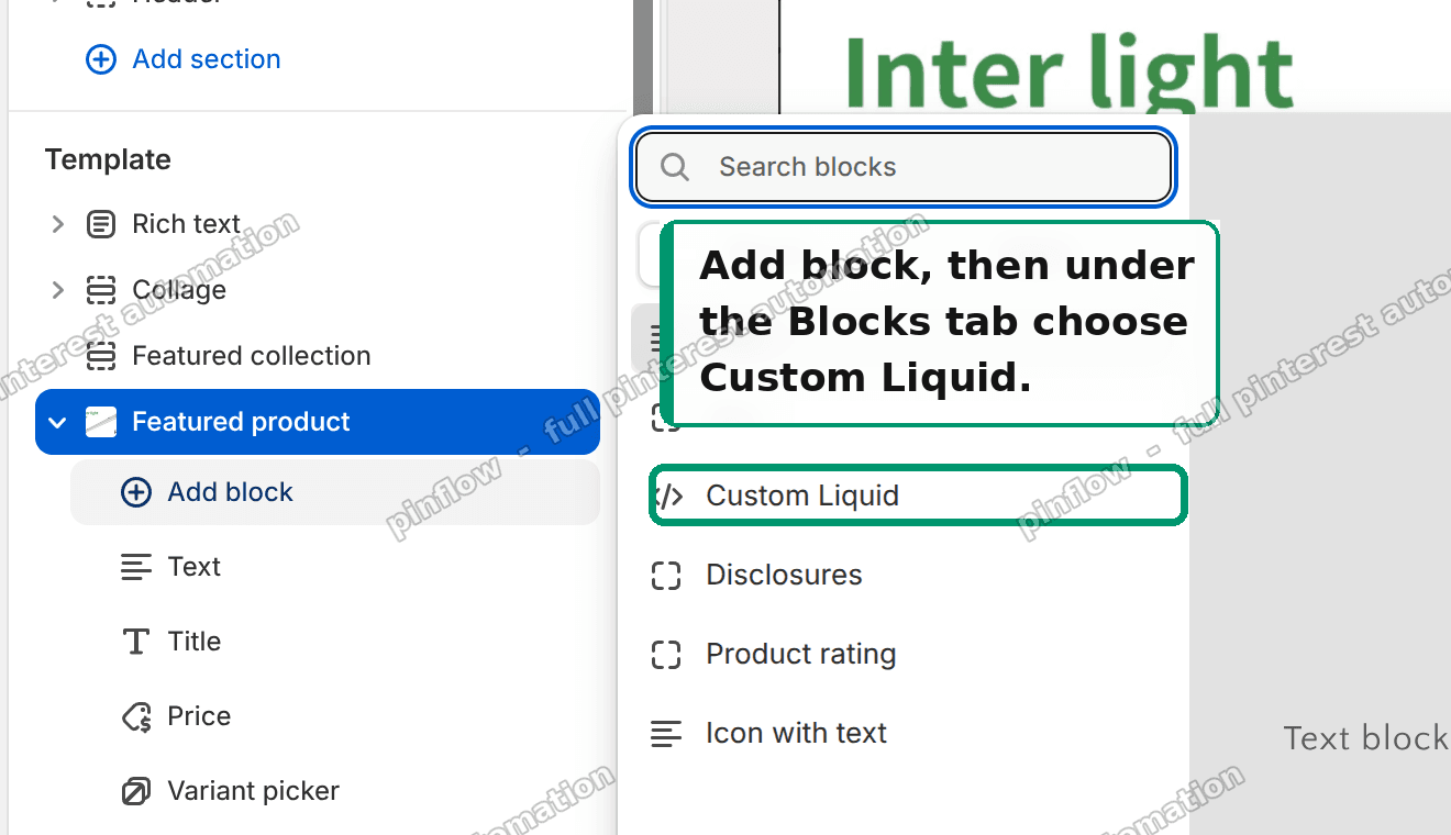 Add block, then Custom Liquid