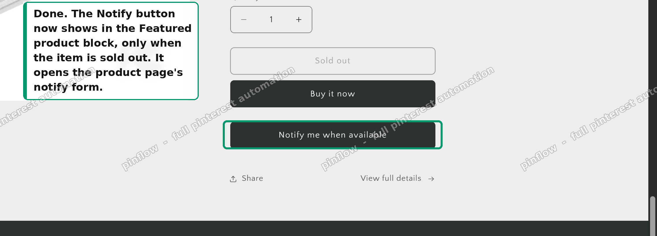 Notify button live in the Featured product block