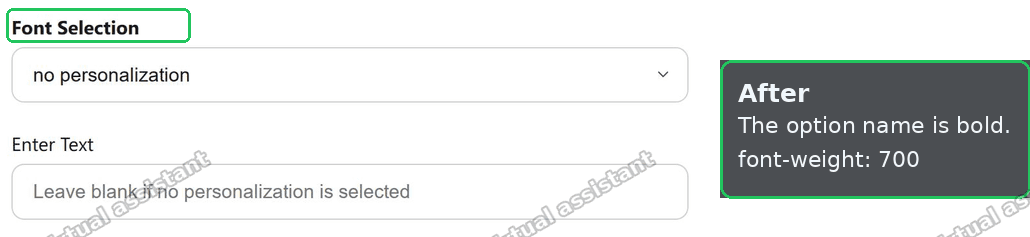 After: the dropdown option name is bold