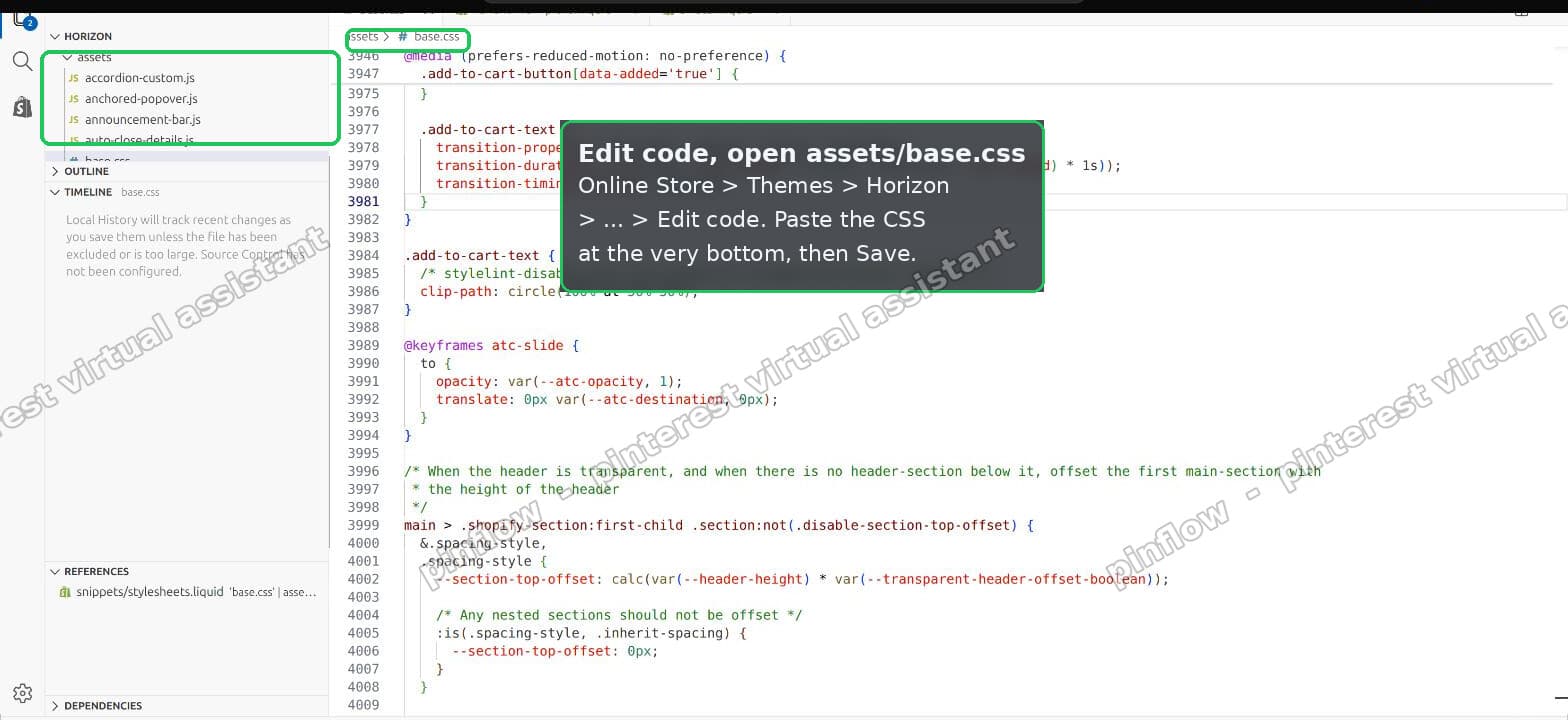 Open Edit code, then assets/base.css, and paste the rule at the bottom