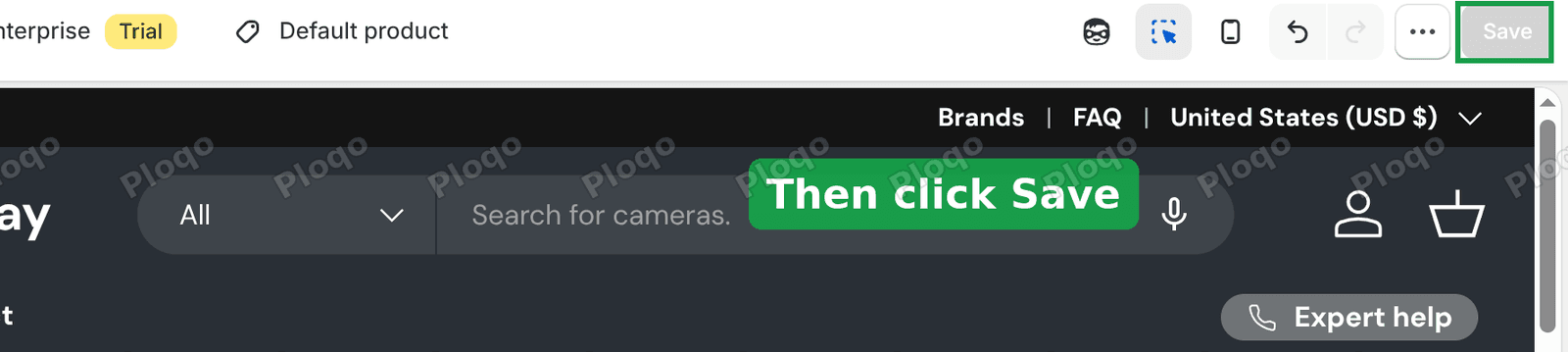The Save button in the top right of the theme editor