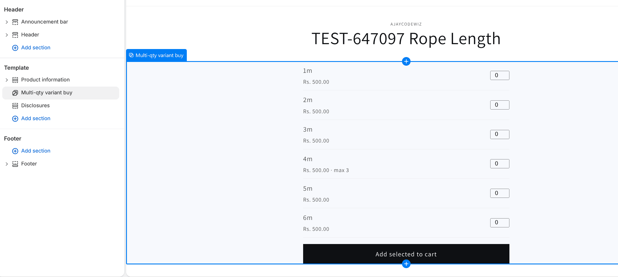 The section added in the theme editor