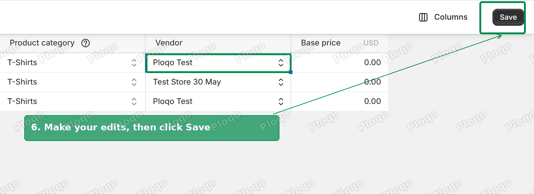 Bulk editor with an edited cell and the Save button active