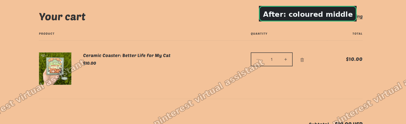 Shopify cart page after the fix, the middle section colored to match the header and footer