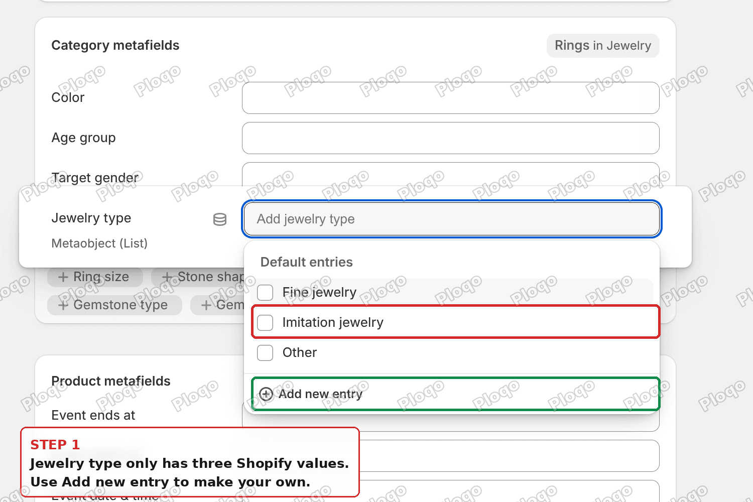 The Jewelry type field only offers three Shopify values