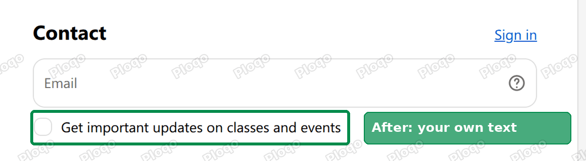 Shopify checkout showing a custom marketing checkbox label