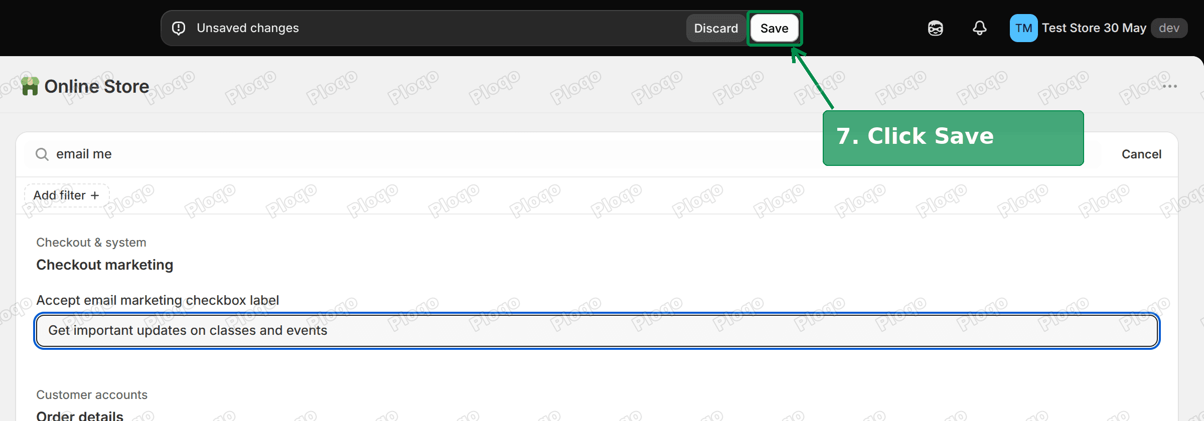 The Unsaved changes bar with the Save button highlighted