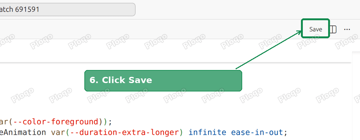The Save button at the top right of the code editor