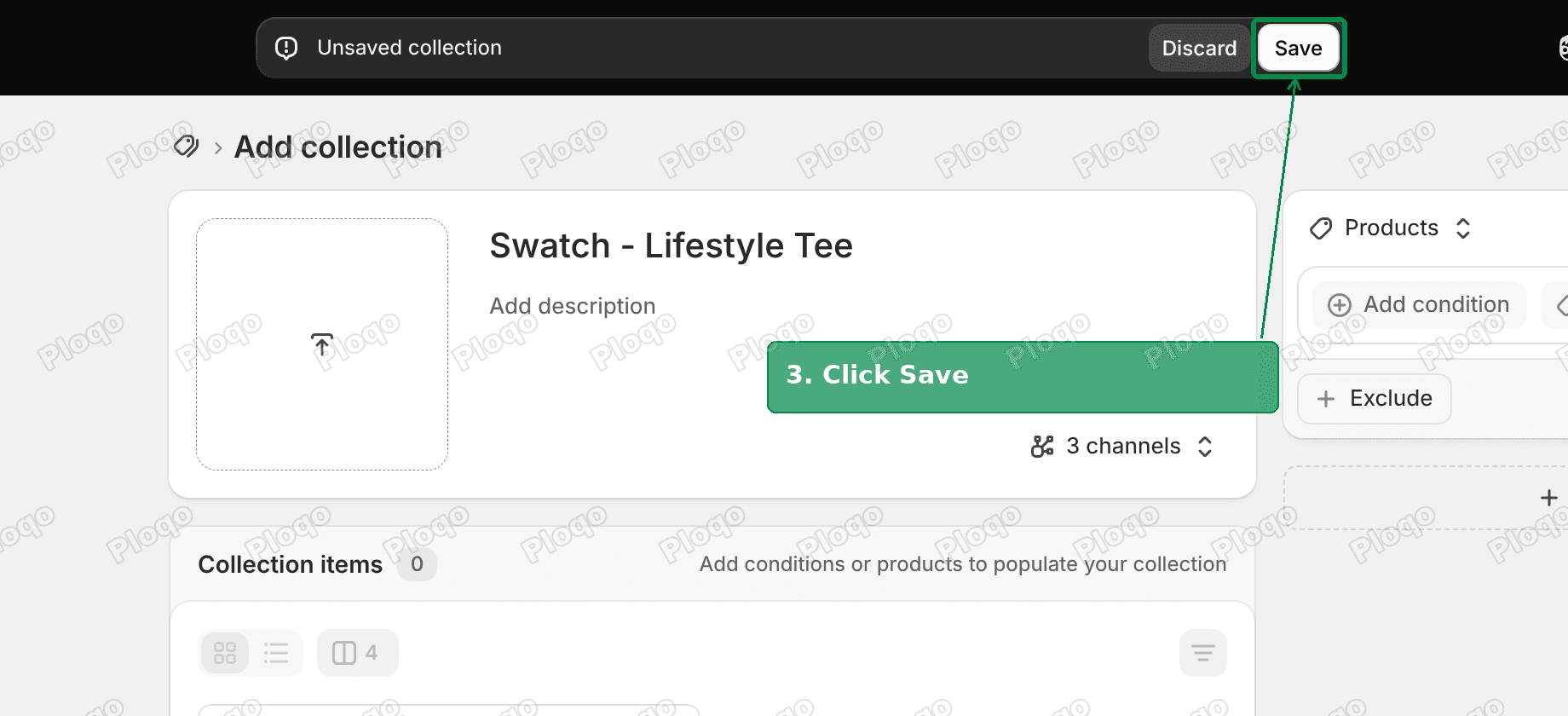 Save button on the new collection