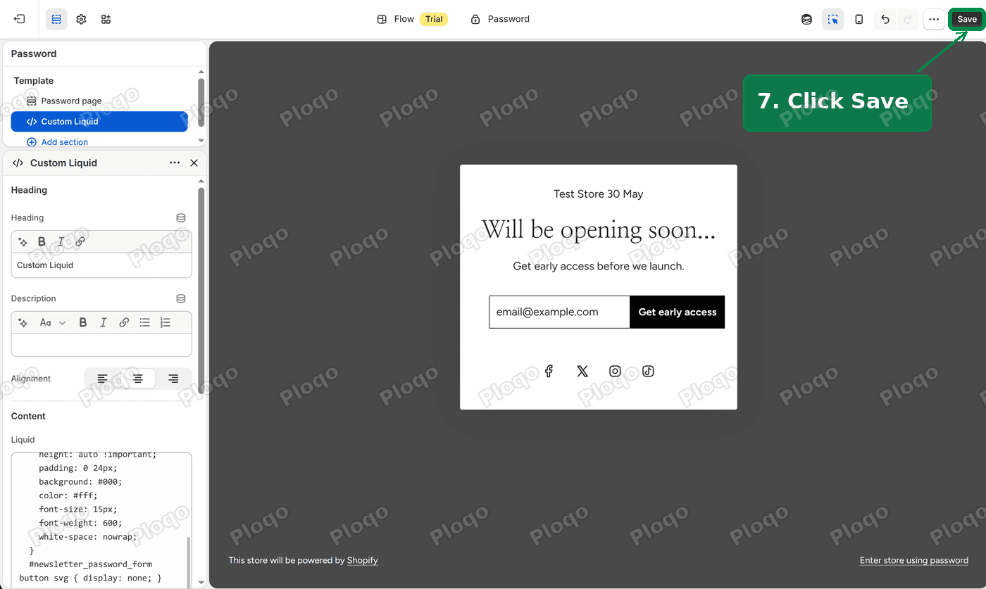 The Save button in the top right corner of the theme editor