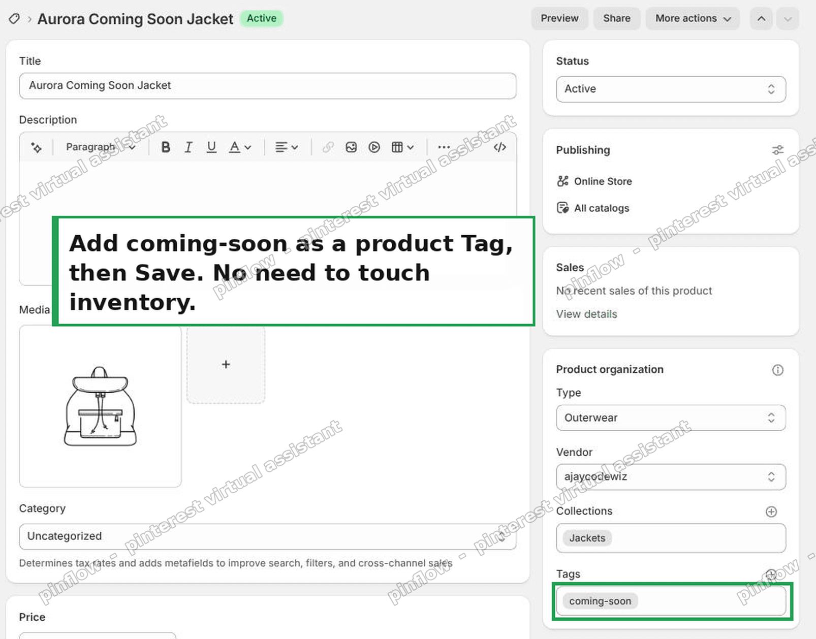 Add the coming-soon tag to a Shopify product
