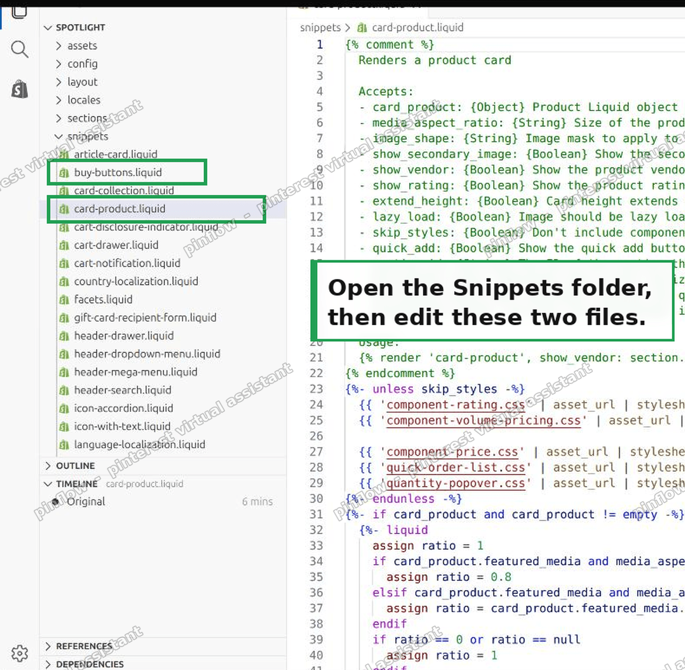 Edit card-product.liquid and buy-buttons.liquid inside the Snippets folder