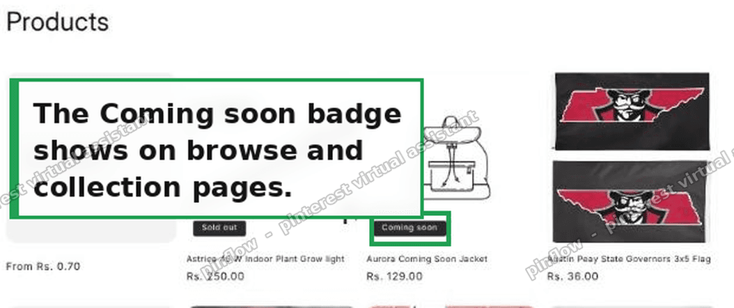 Coming soon badge on a Shopify collection page