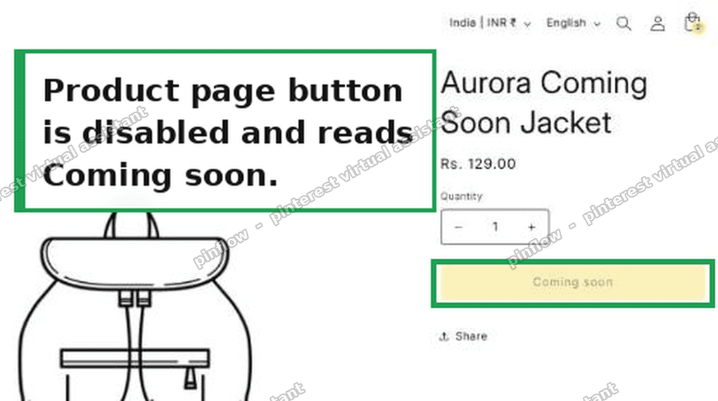 Coming soon button on a Shopify product page