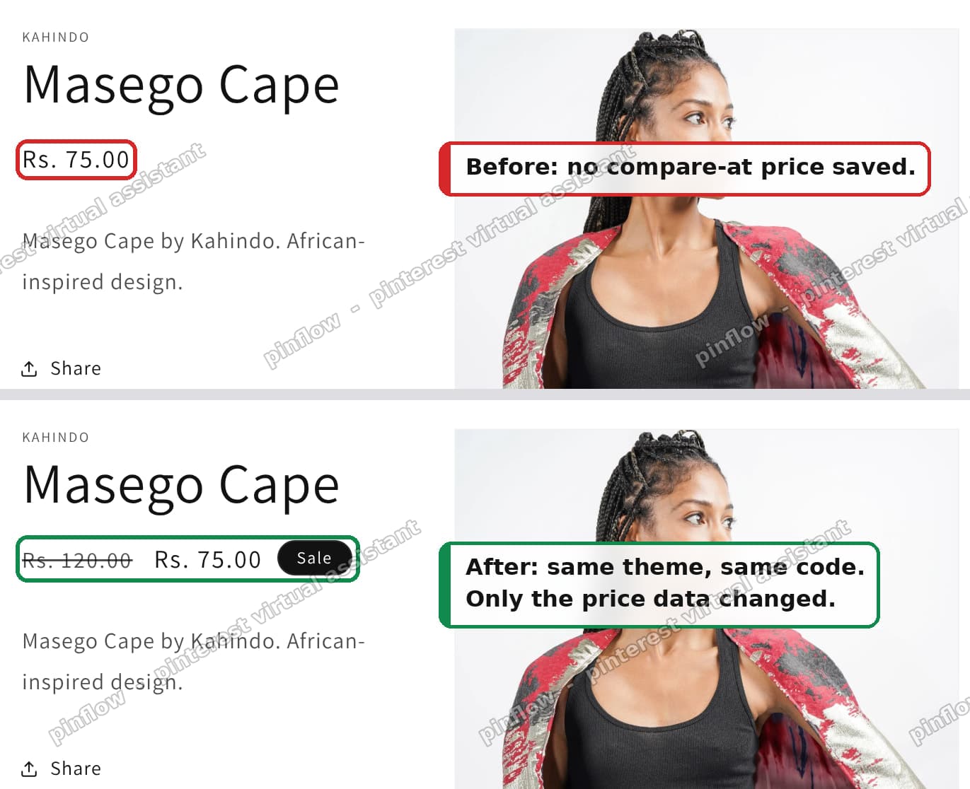 Before and after: only the price data changed