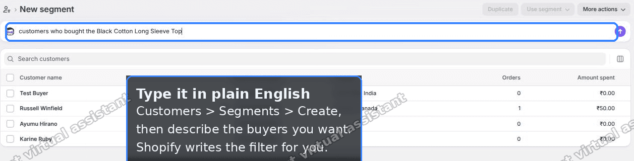 Describe the segment in plain English and Shopify builds the filter