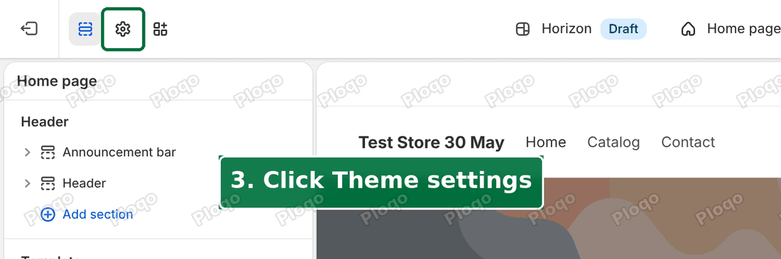 Click the Theme settings gear at the top of the left panel