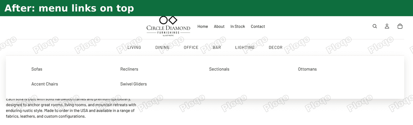 After: the Living menu links sit on top of the page and can be clicked