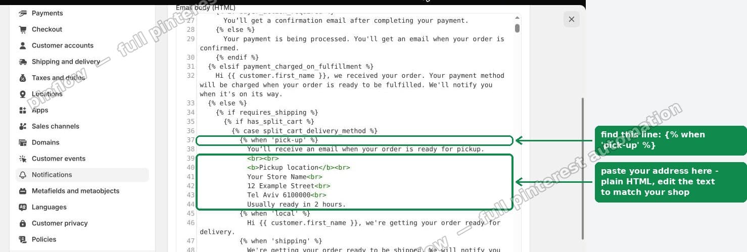 Finding the pick-up case and pasting the address underneath it