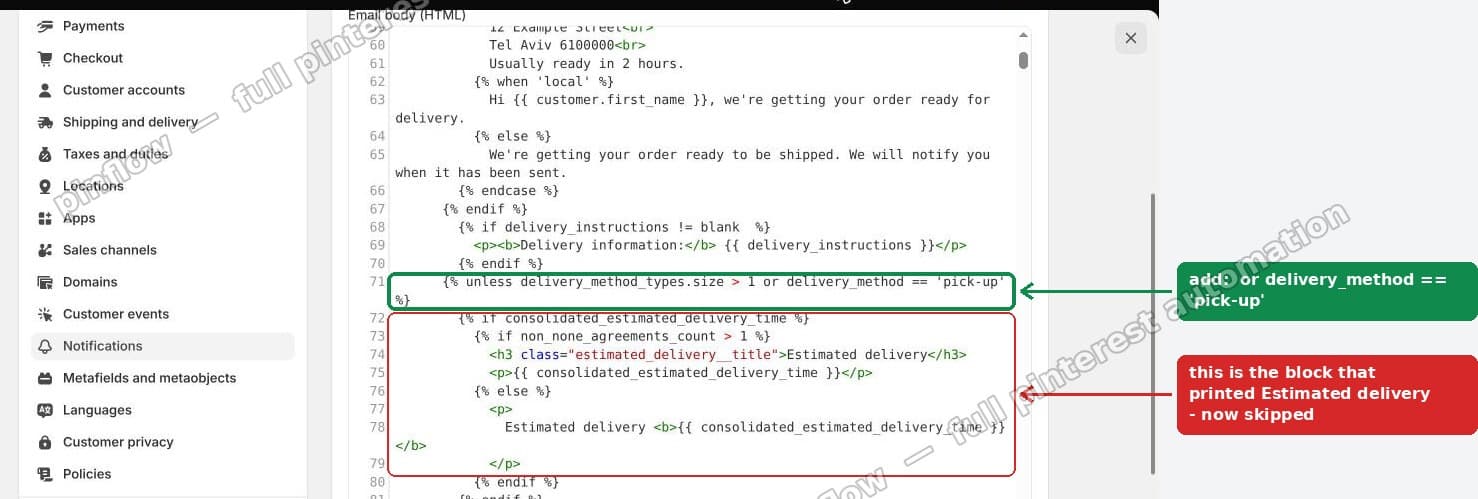 Adding the pick-up condition so the estimated delivery block is skipped