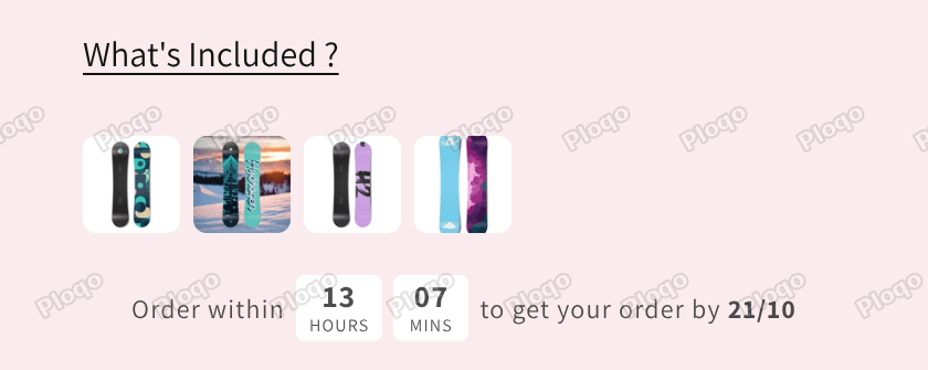 Product page showing small preview photos and the line "Order within 13 hours 07 mins to get your order by 21/10"