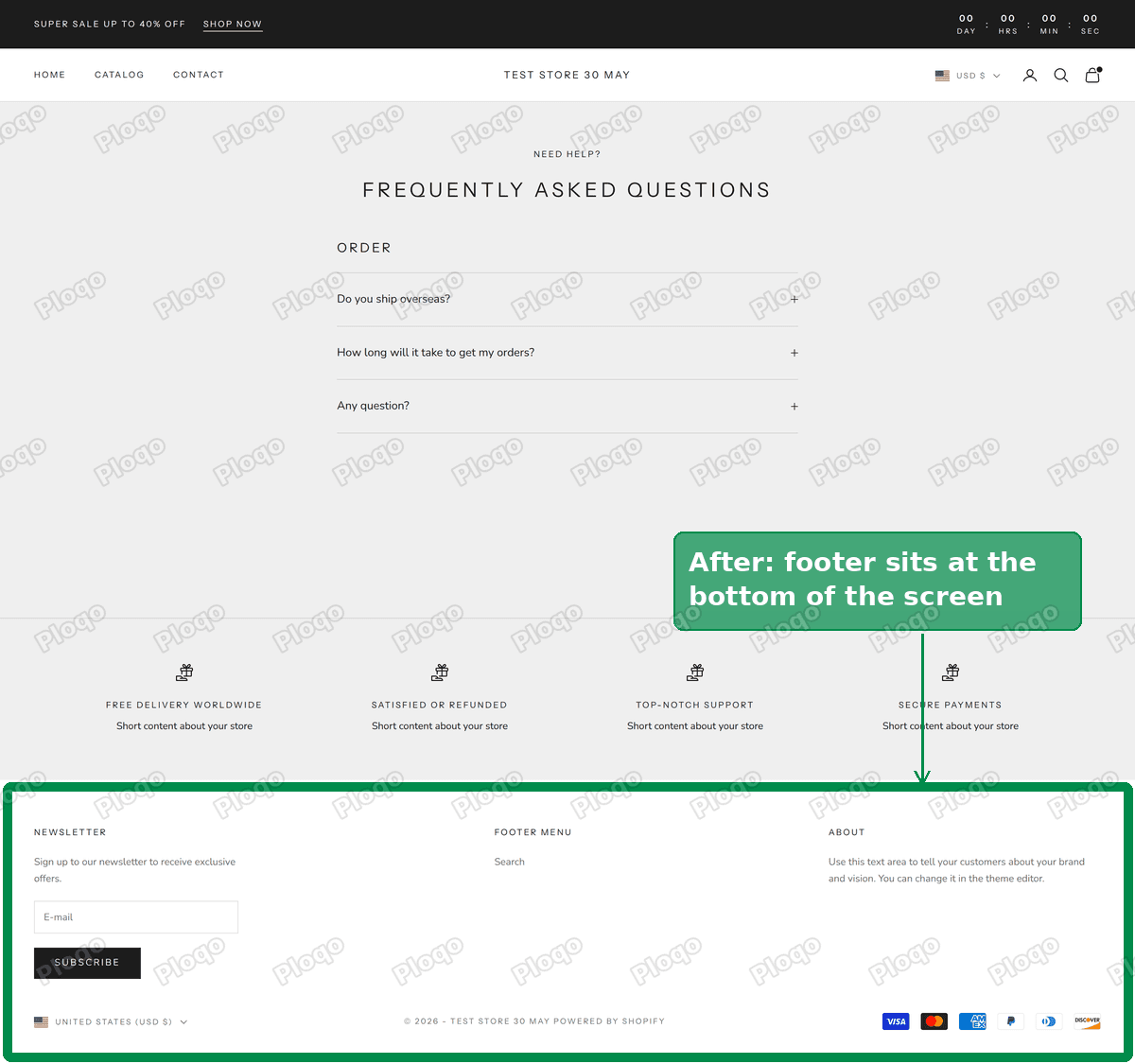 The same Prestige FAQ page with the footer at the bottom of the window