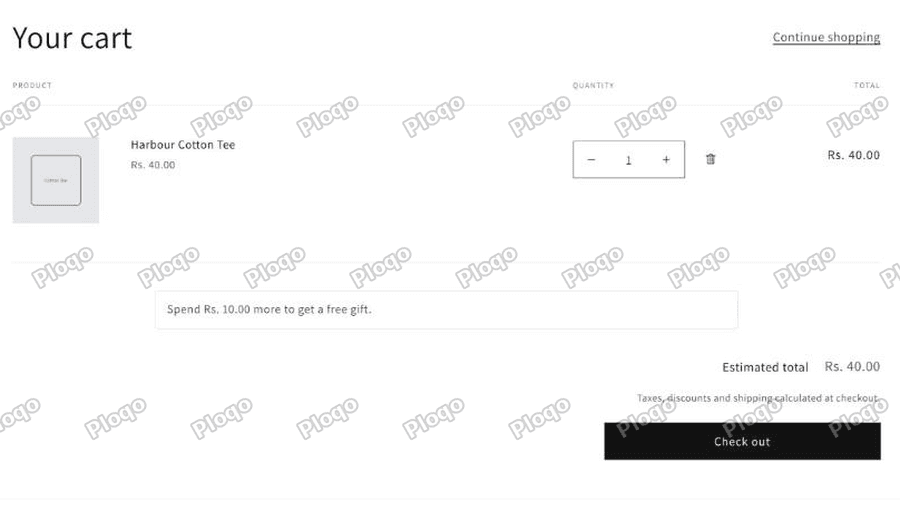 Dawn cart page showing a bar that reads Spend Rs. 10.00 more to get a free gift