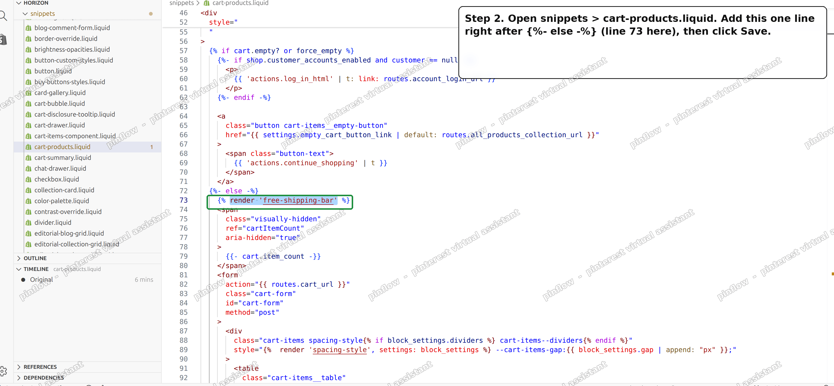 Adding the render line just after the else tag in cart-products.liquid