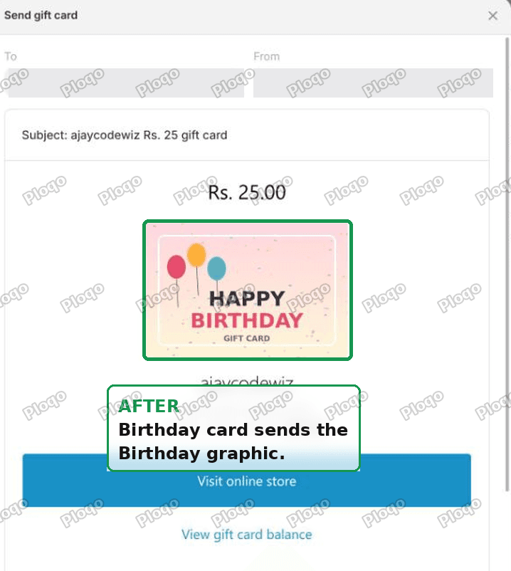 The gift card email showing the Birthday artwork instead of the default box