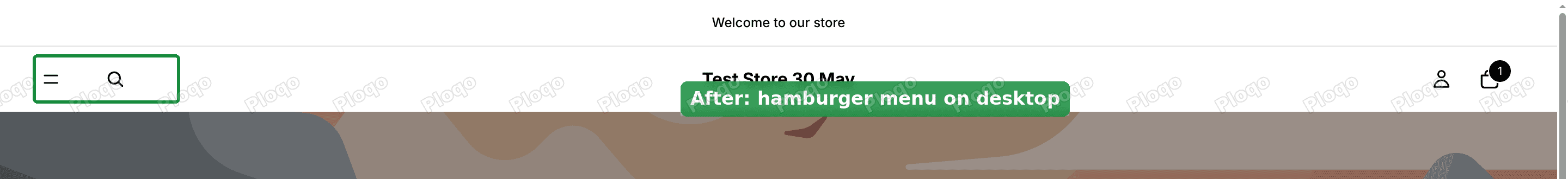 The same header after the change, with a hamburger icon on the left and no menu links